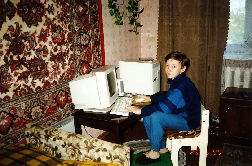 Vova with his first PC at home, 1999